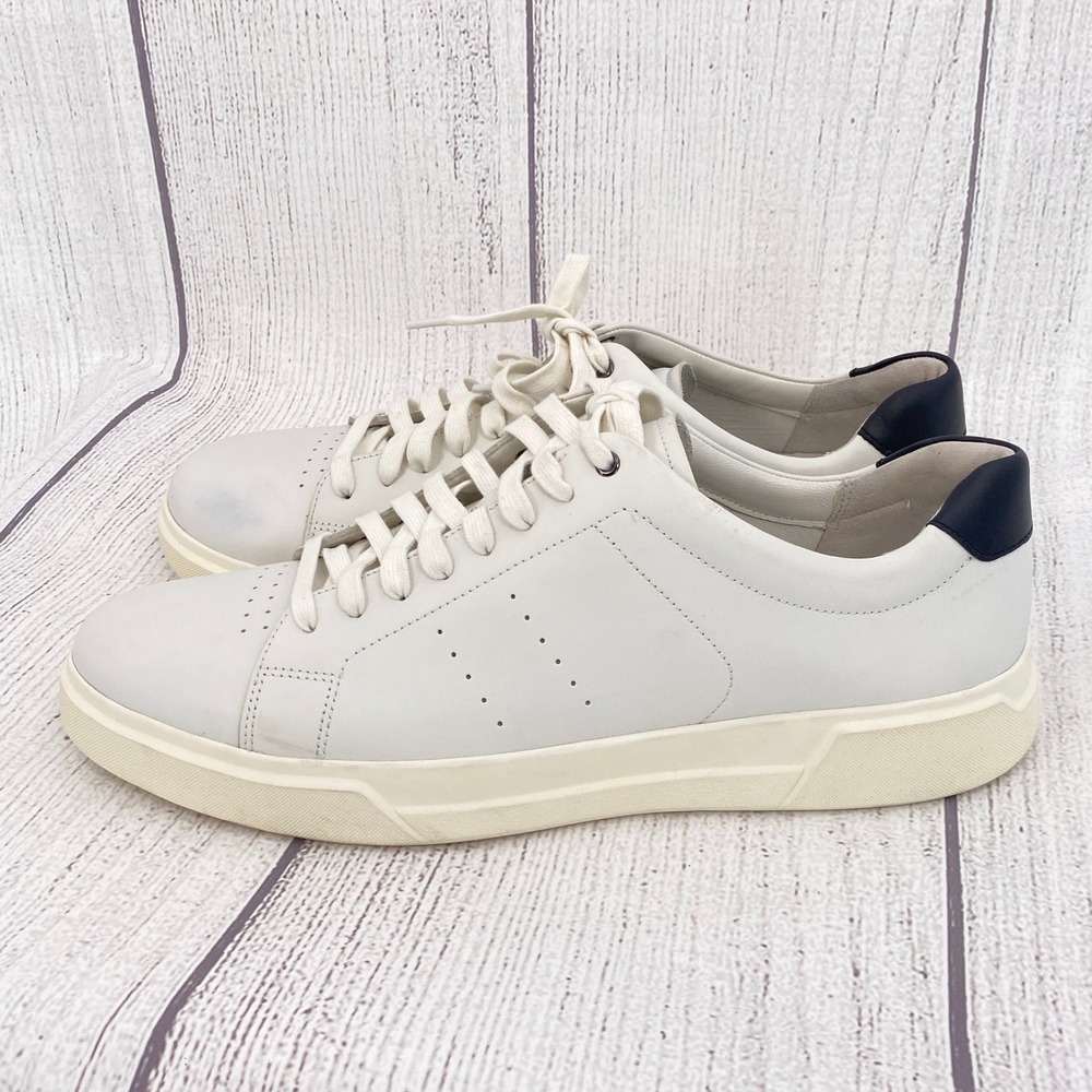 Vince Brady Leather Sneakers Mens 7.5 White Navy Comfort Casual Low Top Shoes